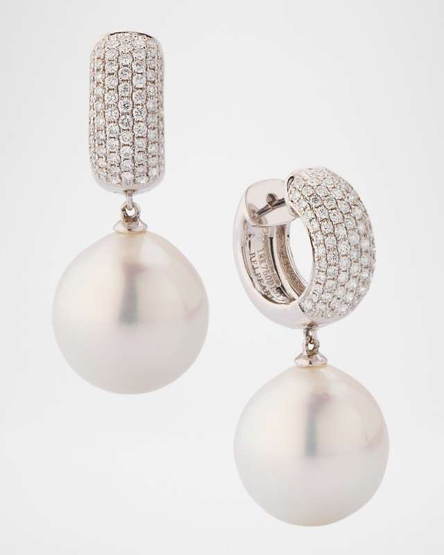 18K White Gold South Sea Pearl Earrings with Diamonds